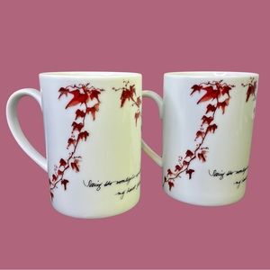 Ono no Komachi Vintage 1995 Coffee Mug Set White Burgundy Leaves